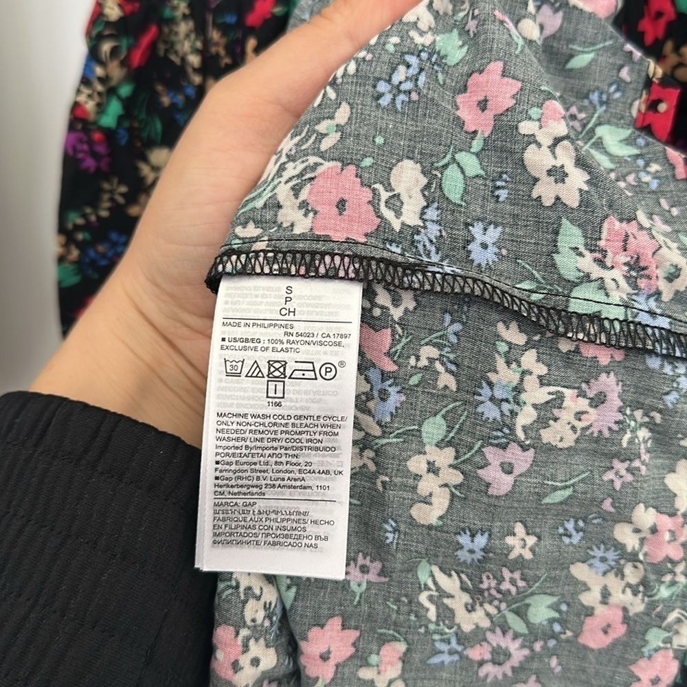 NWT Gap Smocked Splitneck Floral Mini Dress Long Sleeves Sz S - Picture 7 of 8